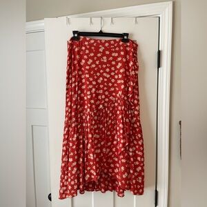 Madewell Floral Red Midi Skirt | Size 12 US